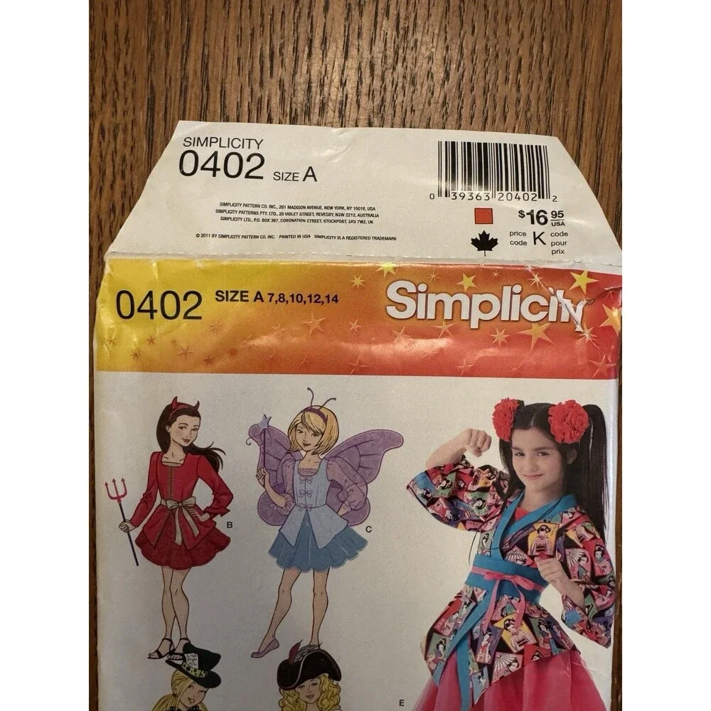 Simplicity Sewing Pattern 0402 Girls Costumes Sizes 7 14 Jacket Skirt Headband